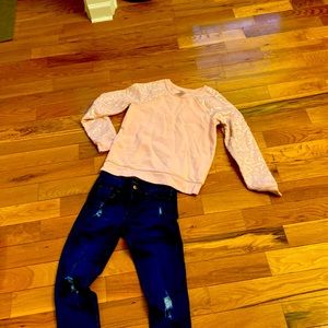 Pink and silver hoodie and denim diva ripped jeans